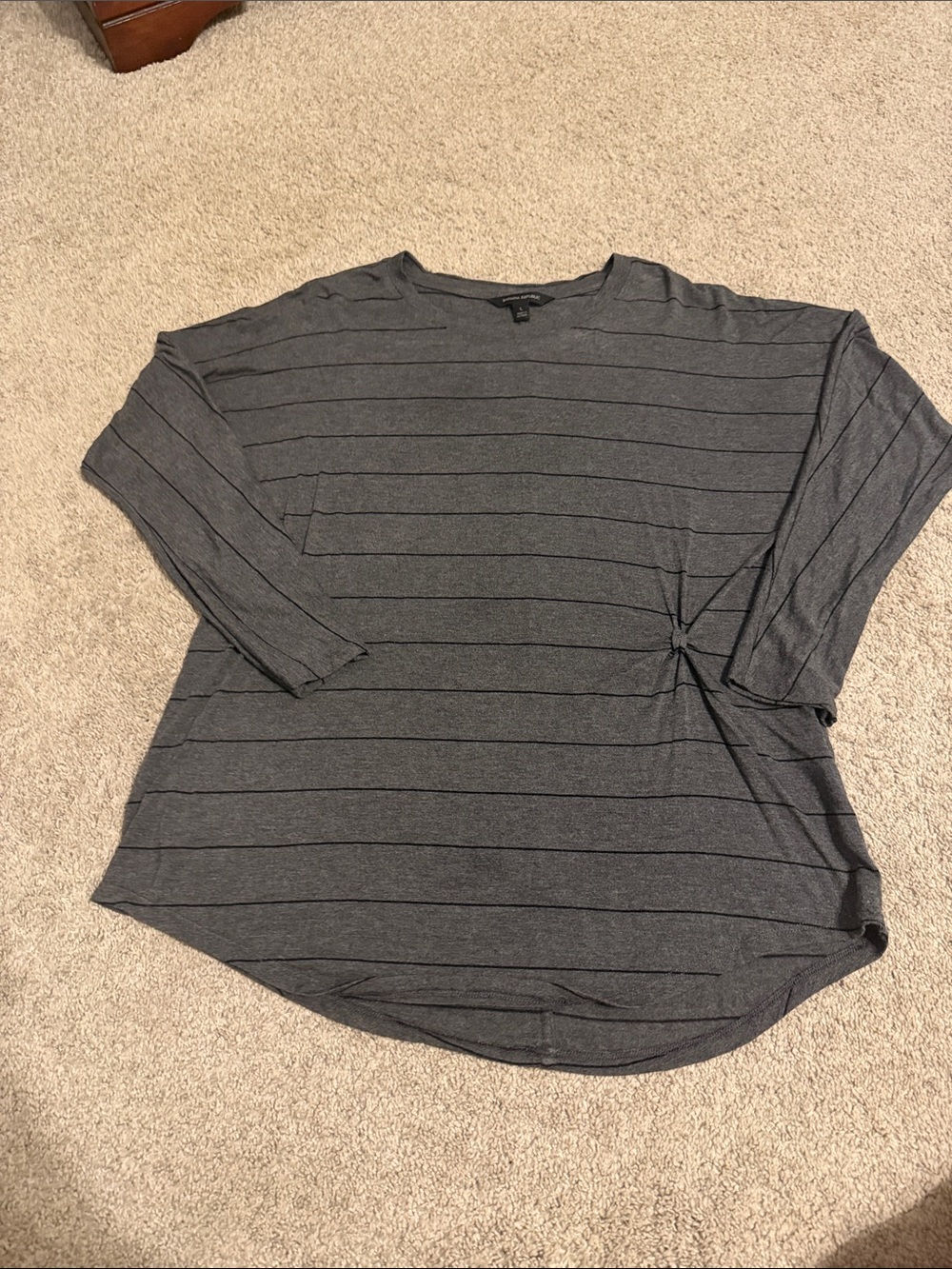 Banana Republic Charcoal Gray Striped Long Sleeve Top with Side Knot